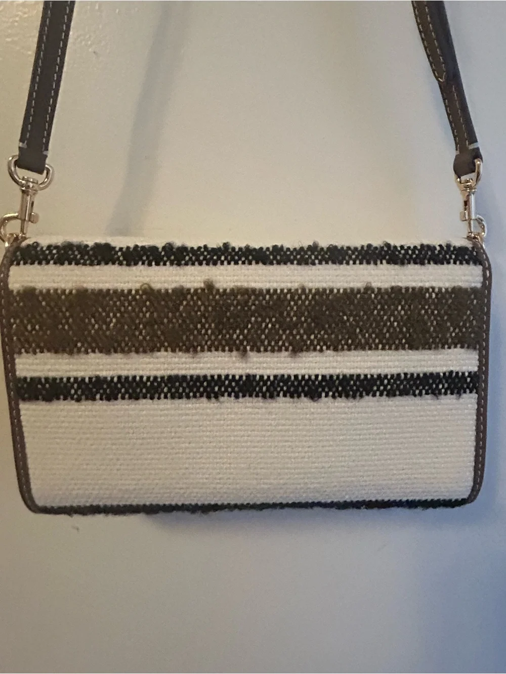 Tory Burch Cream, Brown & Black Striped Crossbody Bag